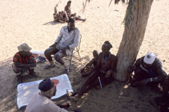John Kasaona during boundary negotiations with the Himba chief Kopohanja in the Marienfluss.